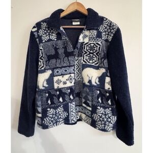 Vintage Fleece Polar Bear Patterns Grandma Core Granny 90s Outbrook Size Small